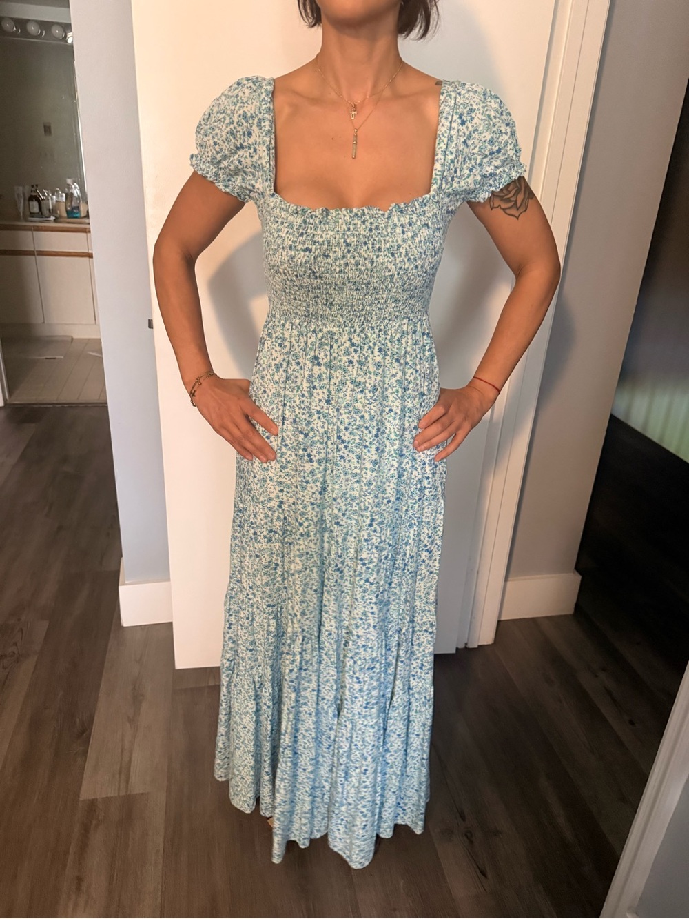 Lulu's Light Blue Floral Smocked Maxi Dress
